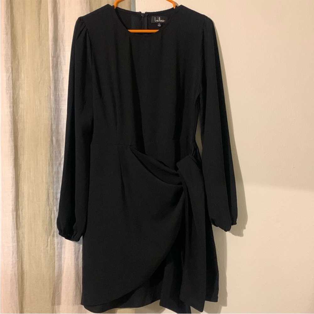 Lulu's Black Sheath Dress with Bishop Sleeves for Cocktail